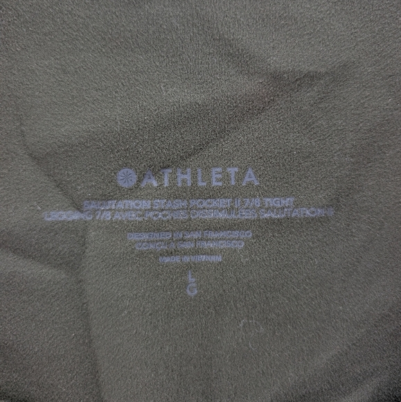 Athleta Salutation Stash Pocket High Rise 7/8 Legging Green Womens Petite Large - Picture 5 of 8